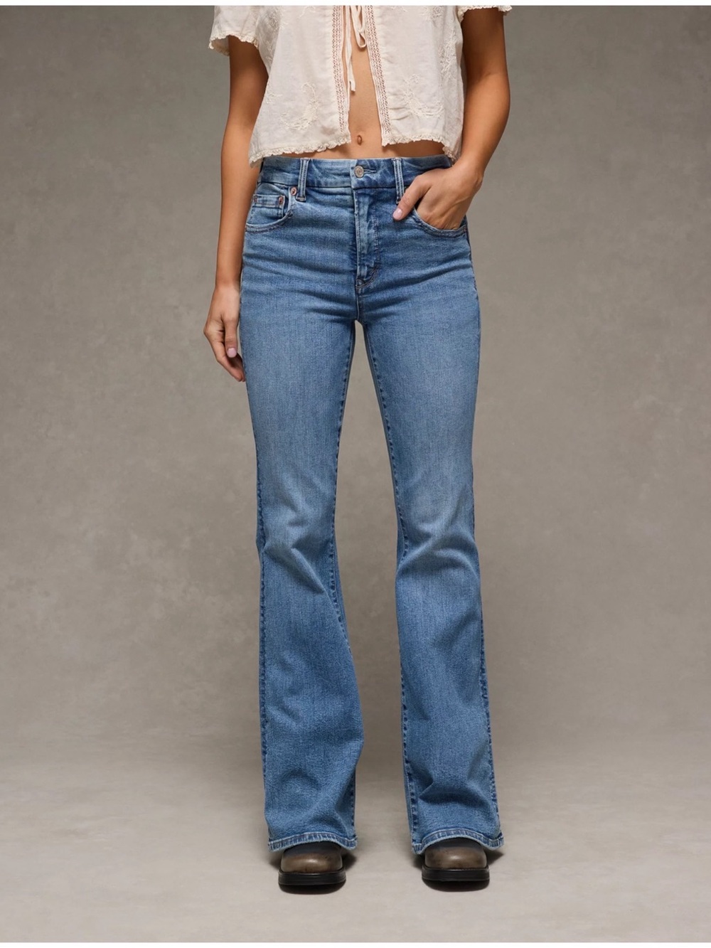 American Eagle Women’s Sz 14 Super High Rise Flare Jeans Stretch Denim